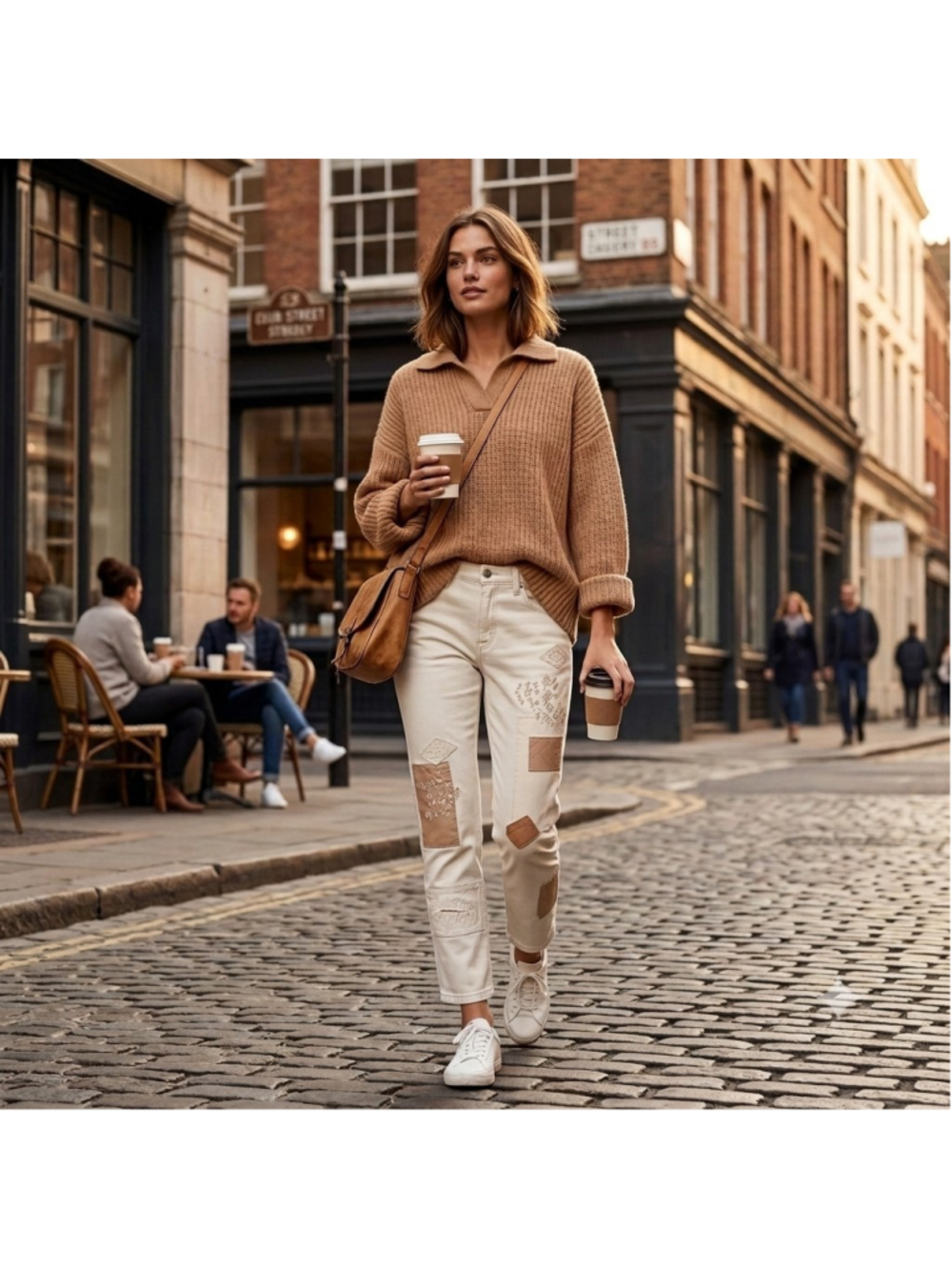 Ralph Lauren Patchwork Jeans Cream Women's 8 Relaxed Tapered Black Label $198